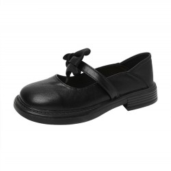Platform Chunky Heel Soft Sole Leather Shoes With Black Beige